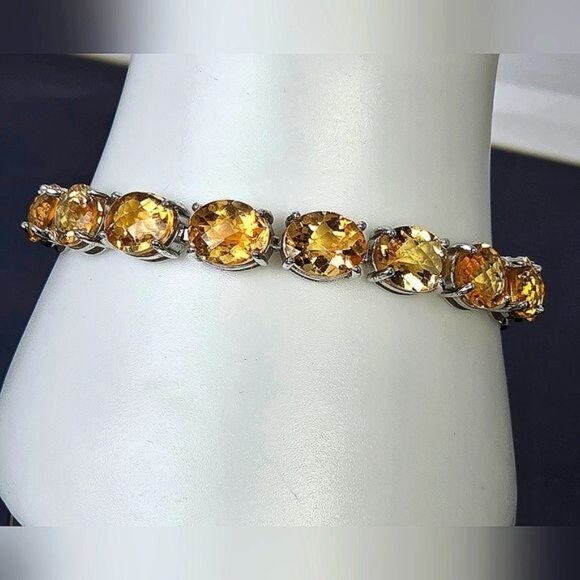 925 Sterling Silver Bracelet 18.5cm with 10x8mm Natural Citrine Gemstone - Picture 4 of 9